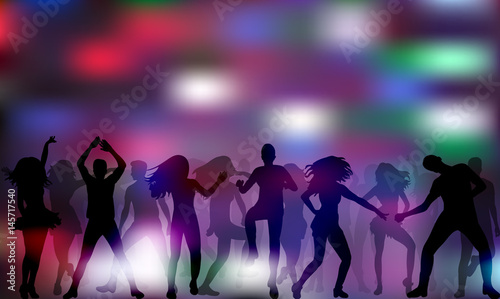 group of dancing people, silhouettes, disco