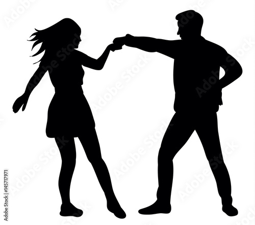 Guy and girl dancing silhouette vector, illustration