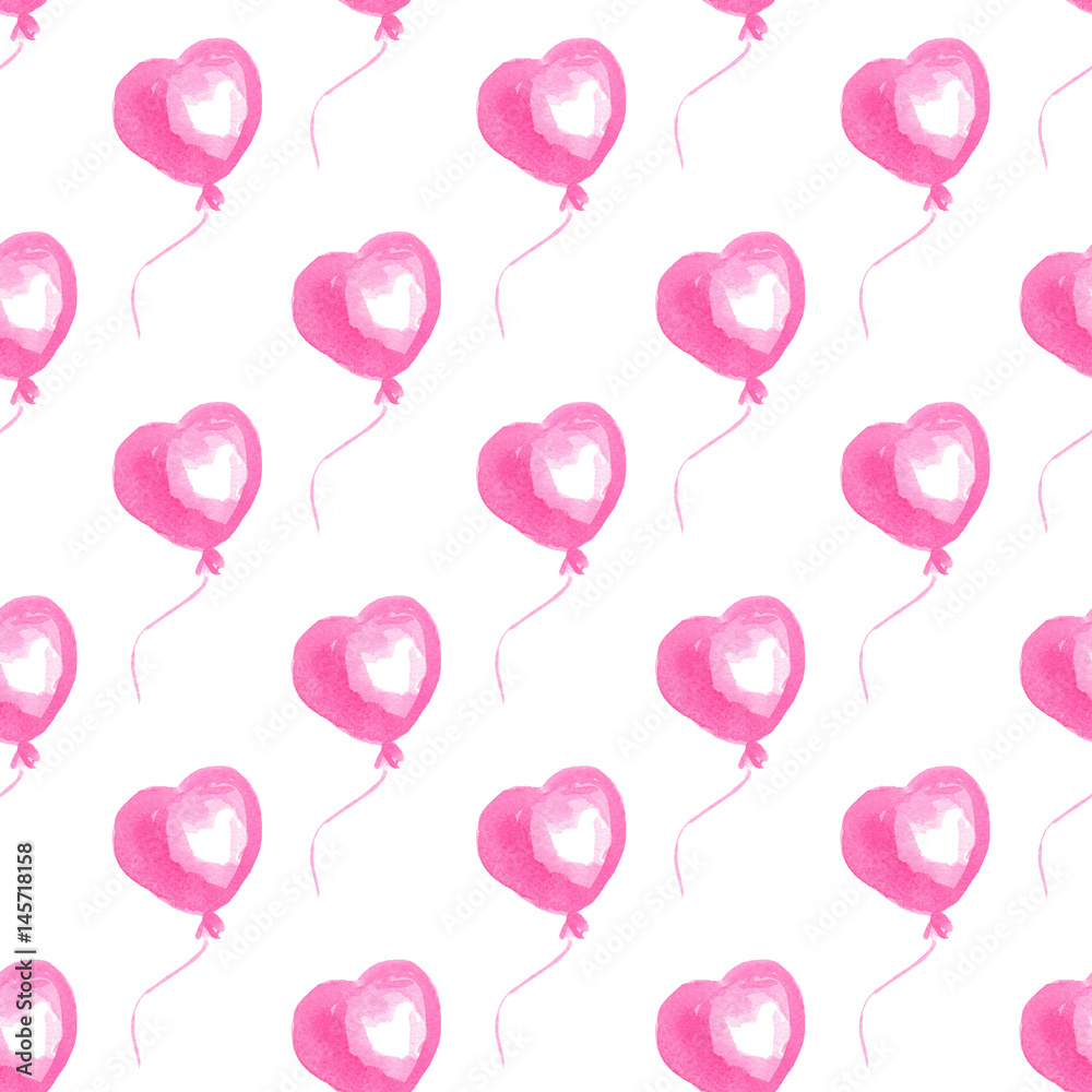 Seamless pattern with heart-shaped red balloons on white background