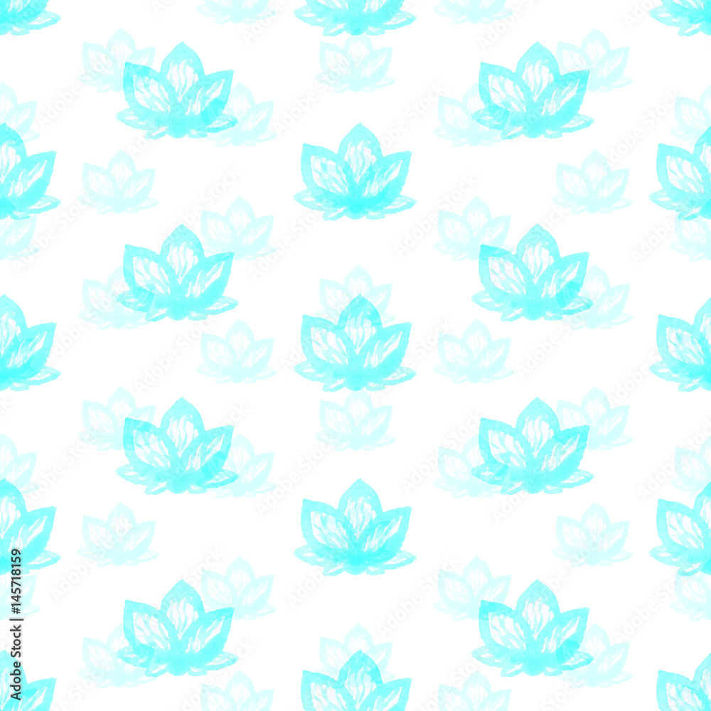 Seamless pattern with bright blue watercolor flowers