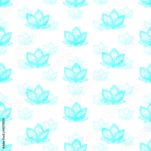 Seamless pattern with bright blue watercolor flowers