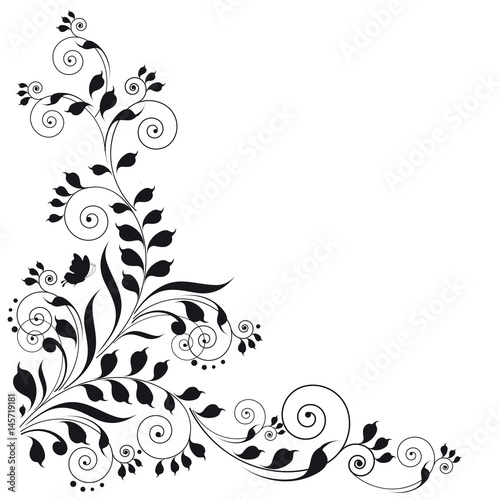  black silhouete,flowers ,isolated on a white