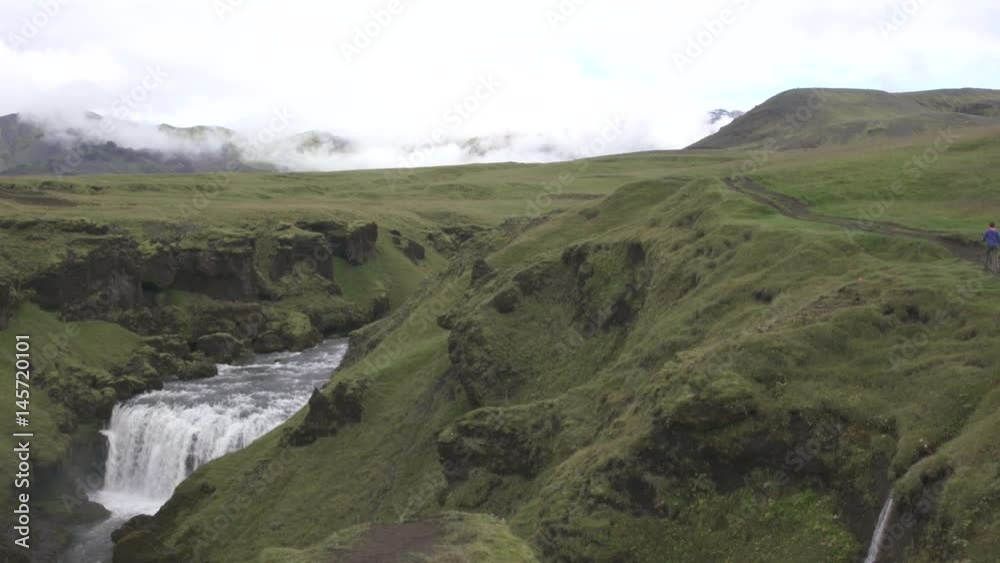 Icelandic landscape with lush greenery and waterfalls Icelandic landscape with lush greenery and waterfalls