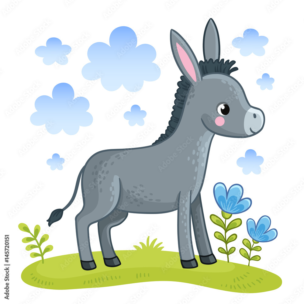 Obraz premium A cute donkey is standing in a clearing.