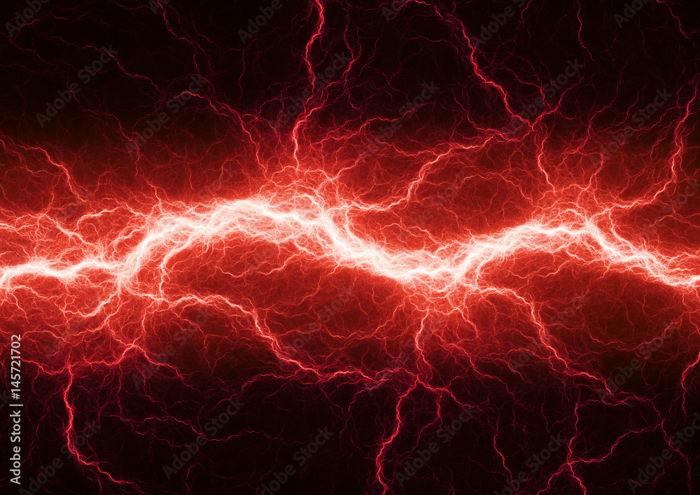 Fototapeta premium Red electric lighting, abstract electrical storm