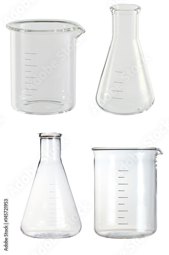 glass medical and chemical flasks isolated on white background