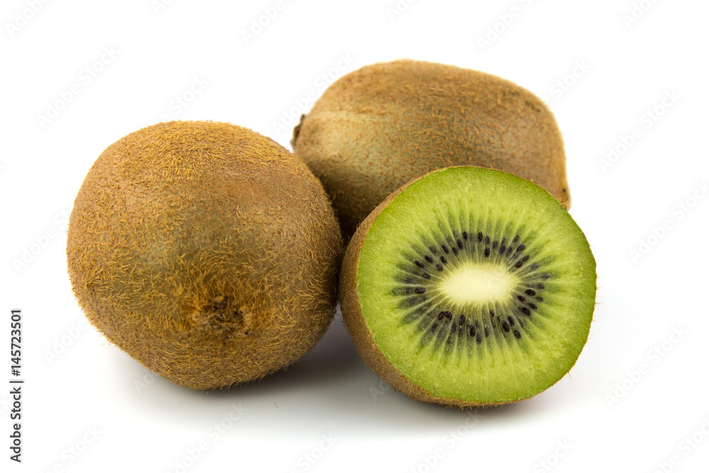 Three fresh kiwi fruits isolated on white background Three fresh kiwi fruits isolated on white background