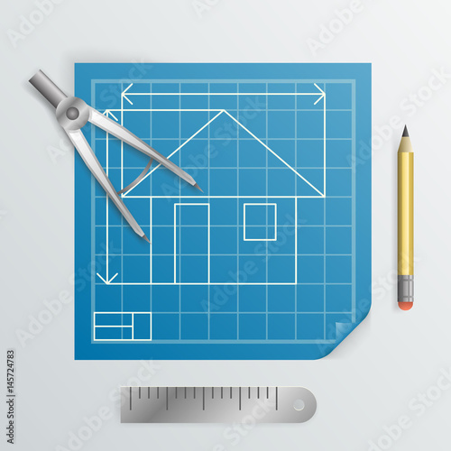 Compass Divider Engineering Planning Symbol Icon blueprint Background Design Illustration
