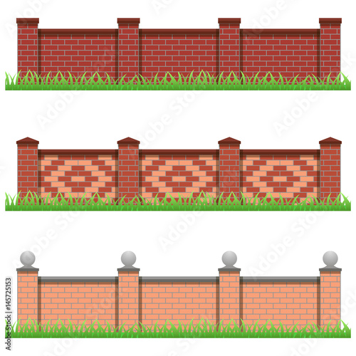 Set of brick stone fences for farm, manor or garden