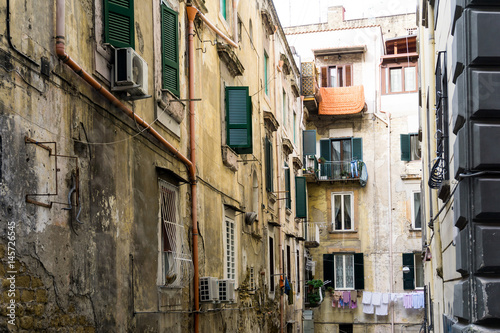 Street view of old town in Naples city  italy Europe