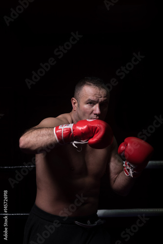 professional kickboxer in the training ring © .shock