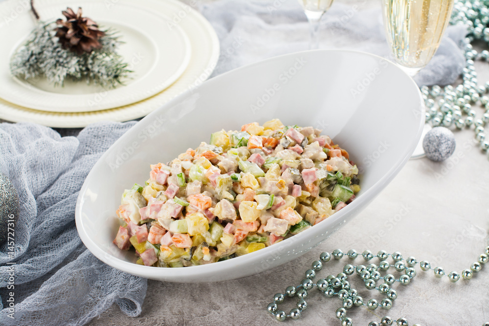 Traditional russian Olivier salad