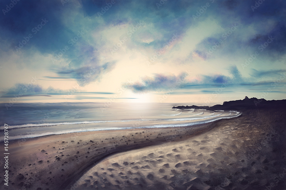 Idyllic beach during sunset - Digital Painting