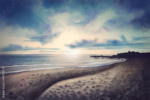 Idyllic beach during sunset - Digital Painting