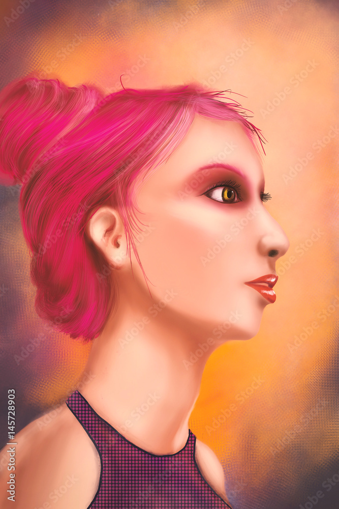 Young girl with pink hair - Digital Painting