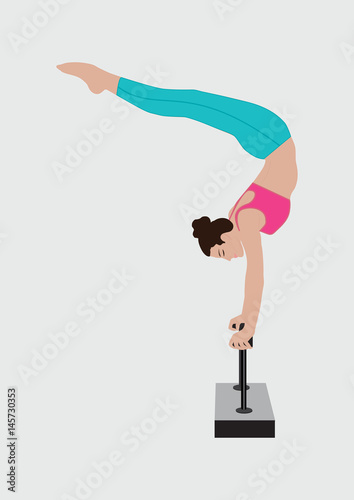 Yoga girl gymnast doing handstand isolated on white background art creative modern vector element for design
