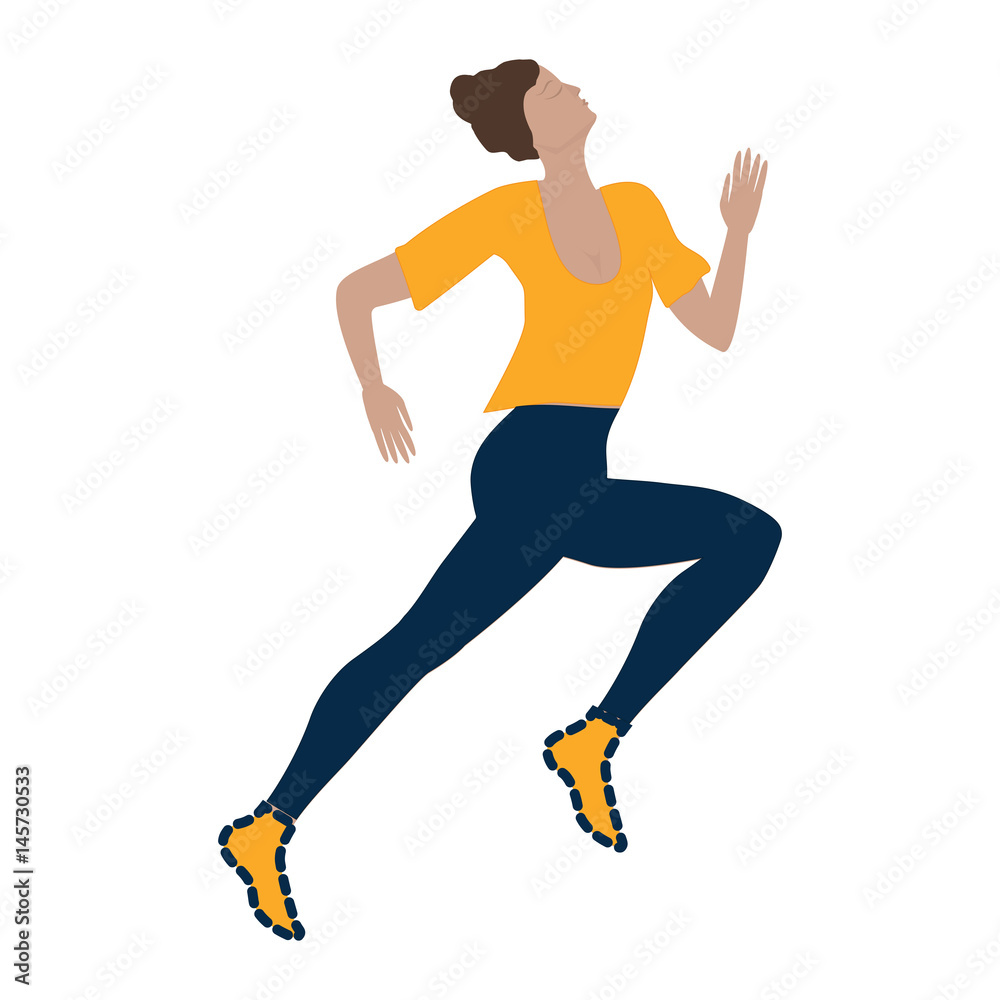 running sports woman isolated on white background art creative vector illustration modern minimalist flat style element for design