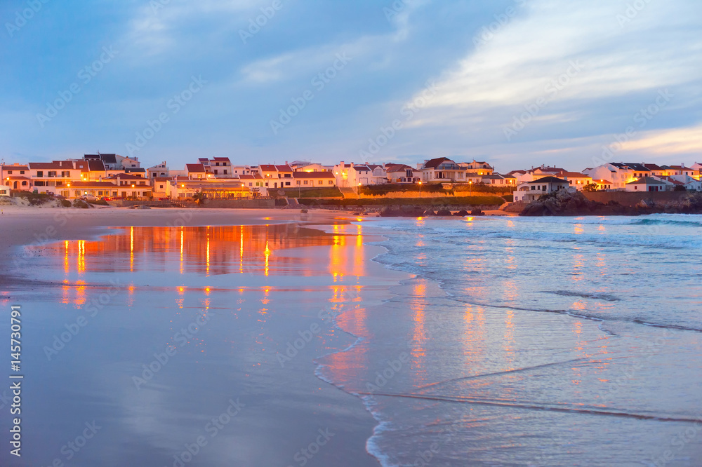 Coastal town at twilight. Portugal