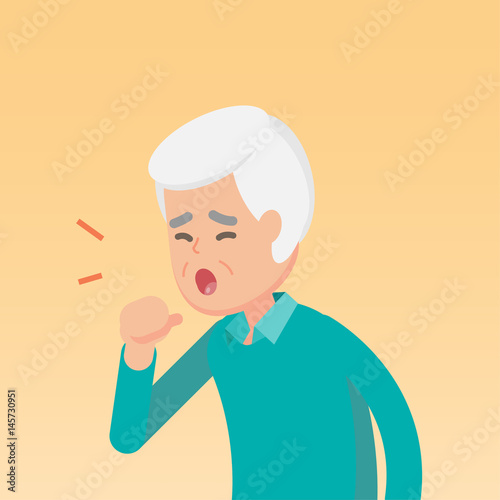 Senior man coughing, sickness allergy concept, Vector flat illustration.