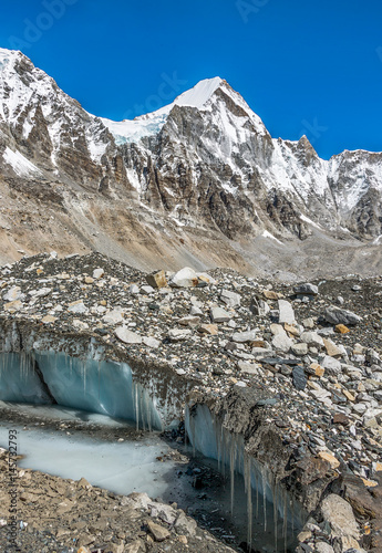 View on Lingtren peak (6713 m) with the Khumbu Glacier near Everest Base Camp - Nepal, Himalayas photo