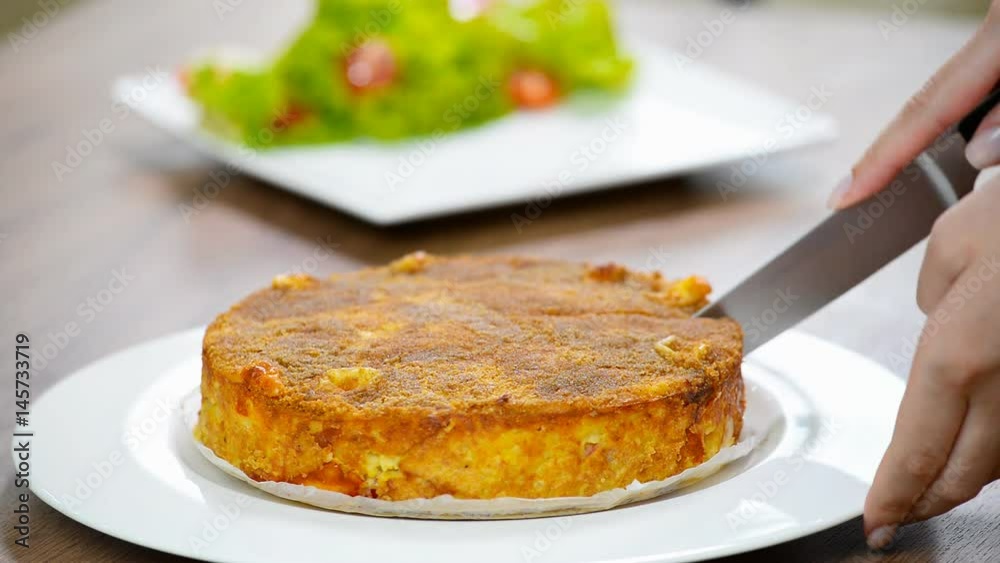 Cut with a kitchen knife and tile casserole Cut with a kitchen knife and tile casserole