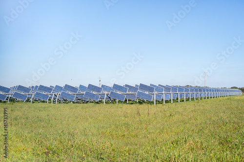 Small solar panels on green grass