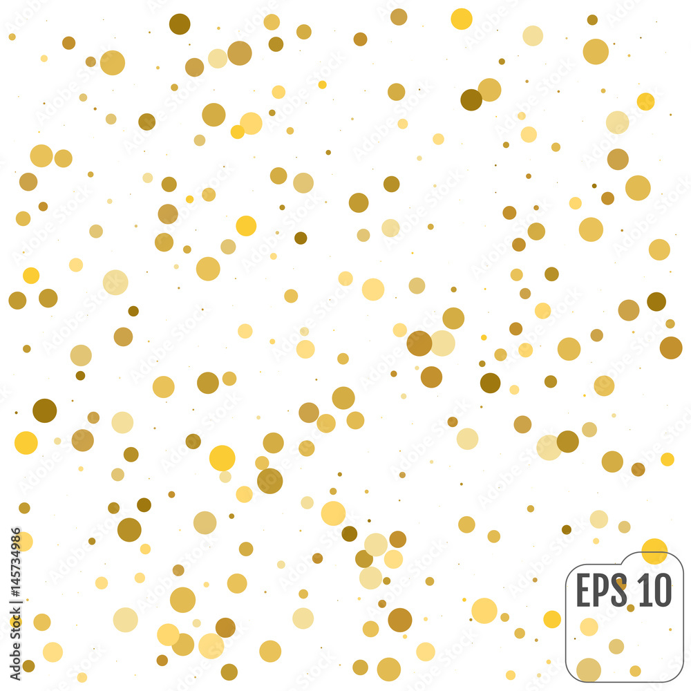 Gold confetti rain festive holiday background. Vector golden paper foil sequins falling down isolated on white background Gold confetti rain festive holiday background. Vector golden paper foil sequins falling down isolated on white background