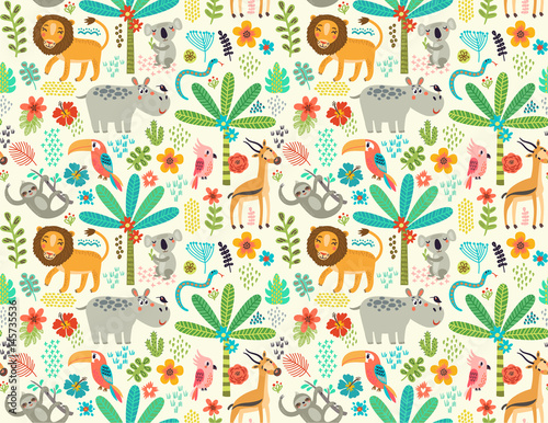 Seamless pattern with jungle animals