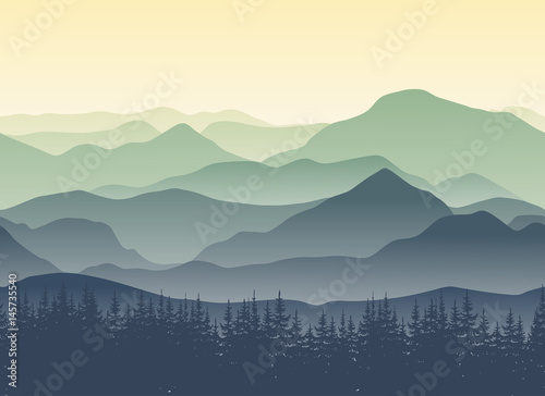 Green mountains landscape in summer. Seamless background. Vector illustration of nature for your design