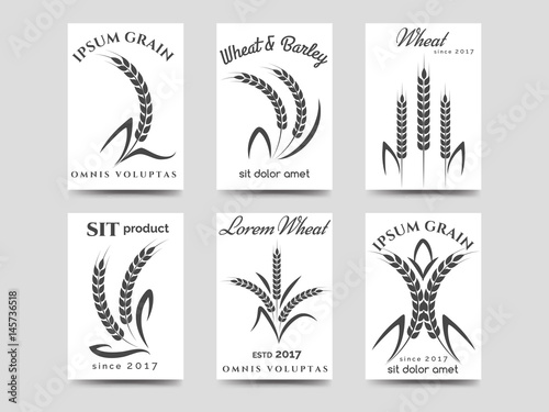 Grain products cards design. Vector monochromic harvest logo isolated on white