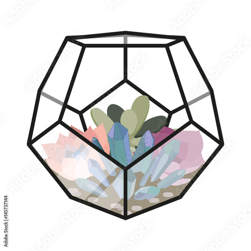 Vector illustration with glass florarium
