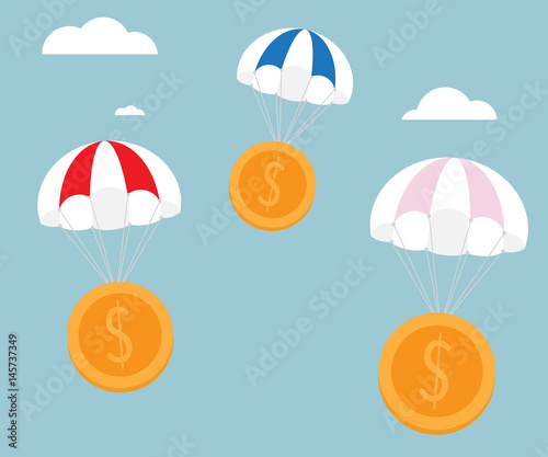 parachute with gold money coins