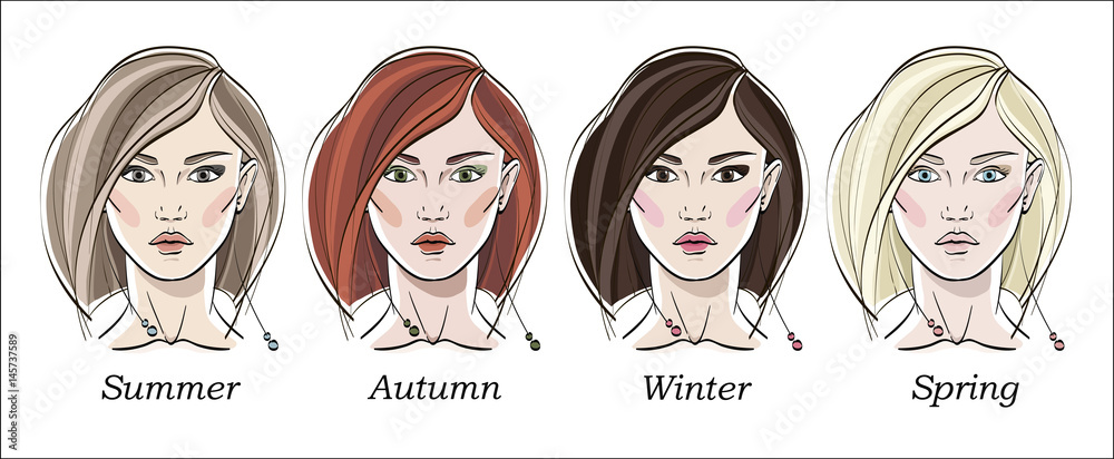 Seasonal color types for women skin beauty set: Summer, Autumn, Winter ...