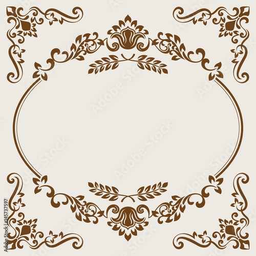 Vintage beige and brown floral frame card template.