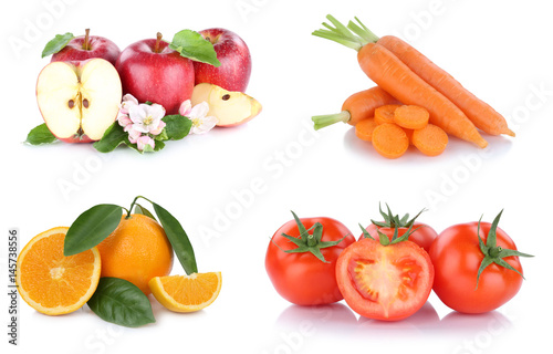 Obst und Gemüse Früchte Sammlung Äpfel, Orangen Karotten Tomaten Essen Freisteller
