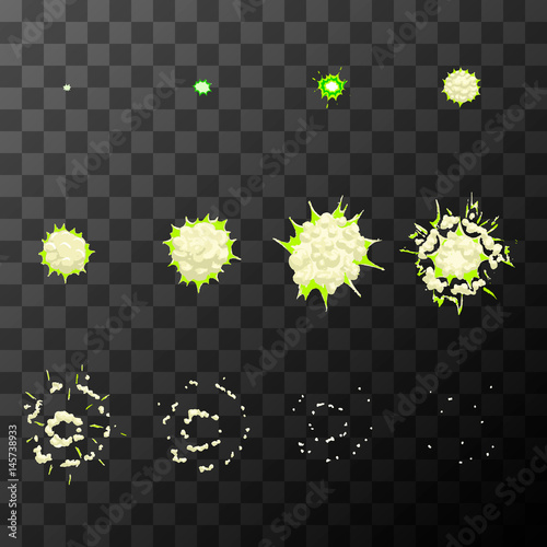 Sprite sheet for cartoon explosion, game effect animation frames