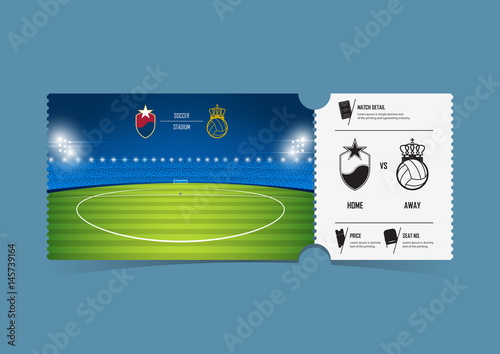 Tickets template design for football or soccer match. Gift vouchers or certificate coupons. Vector.