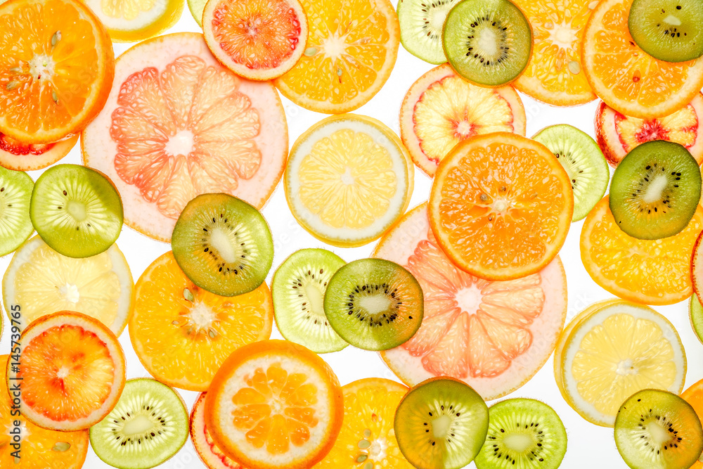 Mixed transparent citrus fruit on white Mixed transparent citrus fruit on white
