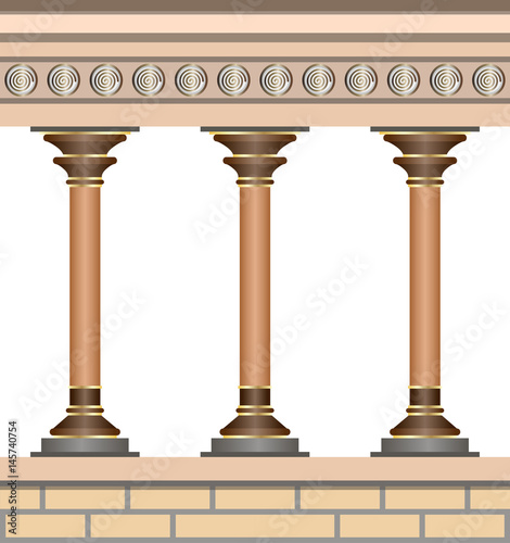 Knossos Palace. Architecture elements, wall and columns in historic minoan style
