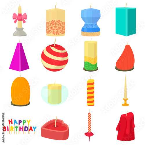 Candle forms icons set  cartoon style