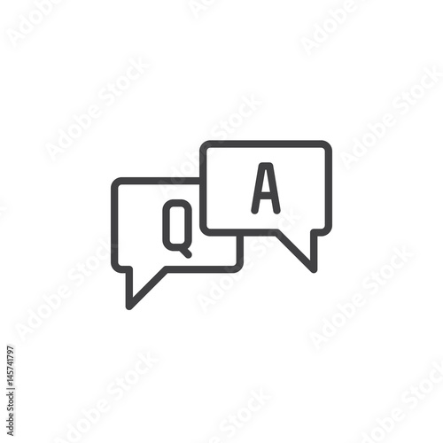 FAQ, questions and answers line icon, outline vector sign, linear style pictogram isolated on white. Symbol, logo illustration. Editable stroke. Pixel perfect