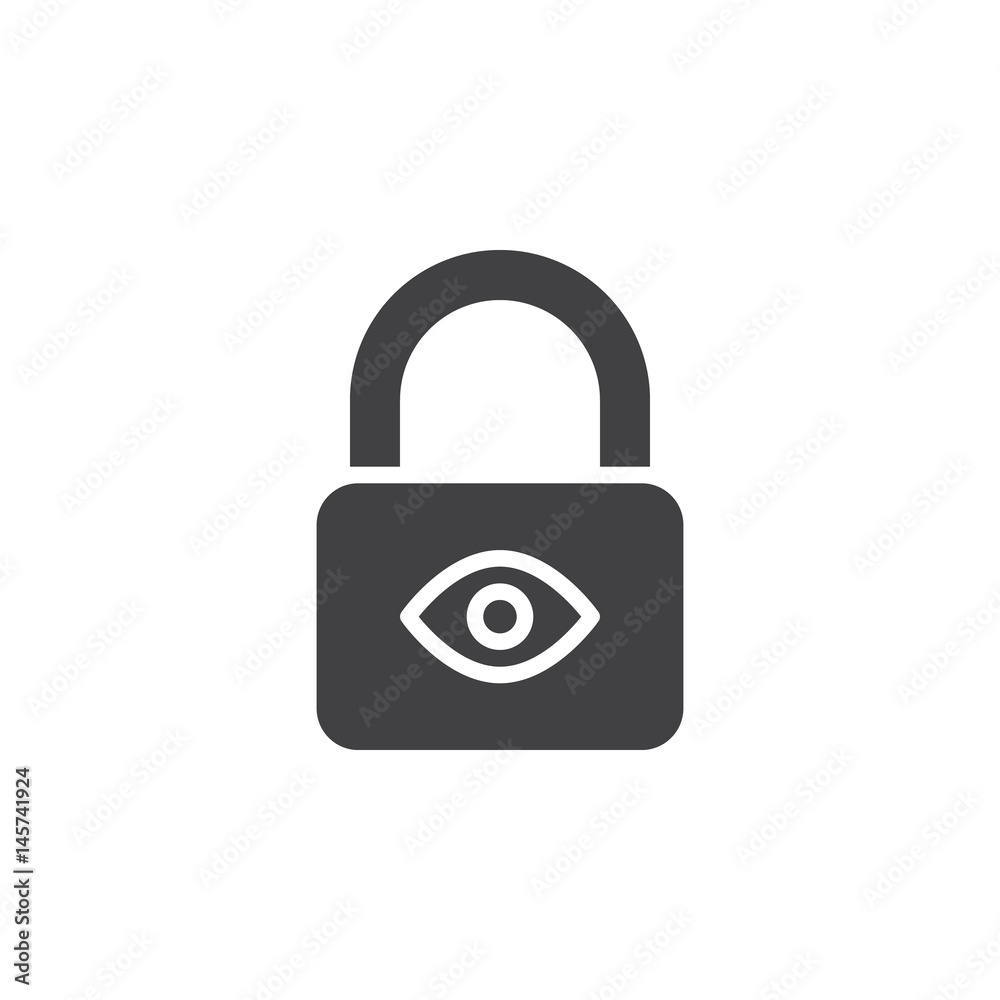 Lock with eye icon vector, filled flat sign, solid pictogram isolated on white. Privacy protection symbol, logo illustration. Pixel perfect Lock with eye icon vector, filled flat sign, solid pictogram isolated on white. Privacy protection symbol, logo illustration. Pixel perfect