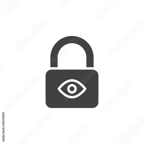 Lock with eye icon vector, filled flat sign, solid pictogram isolated on white. Privacy protection symbol, logo illustration. Pixel perfect