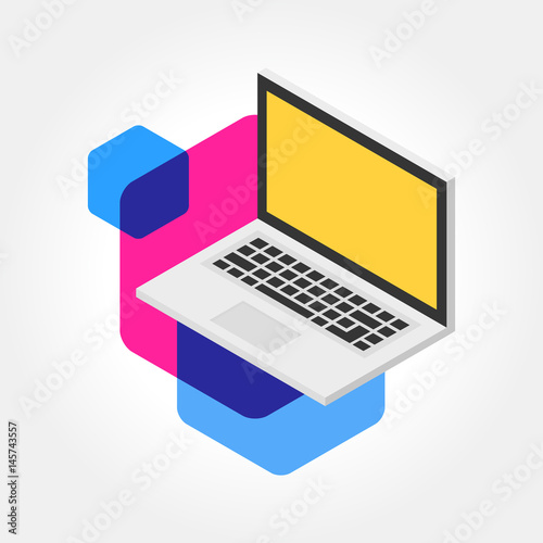 Isometric notebook, laptop design icon illustration