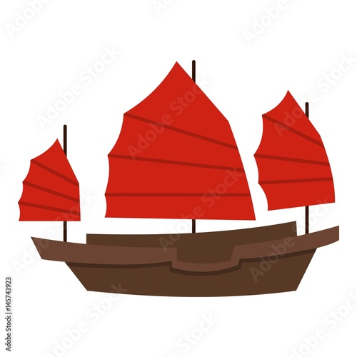 Chinese boat with red sails icon isolated