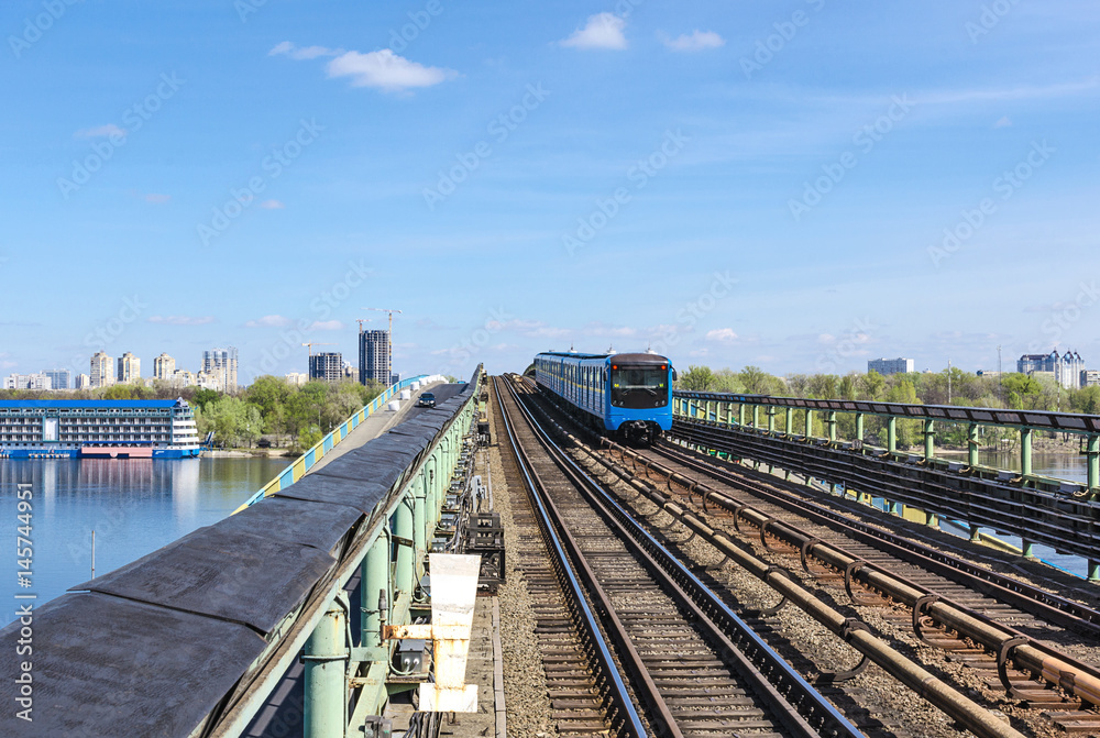 Kiev subway bridge with train