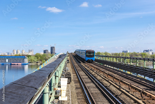 Kiev subway bridge with train