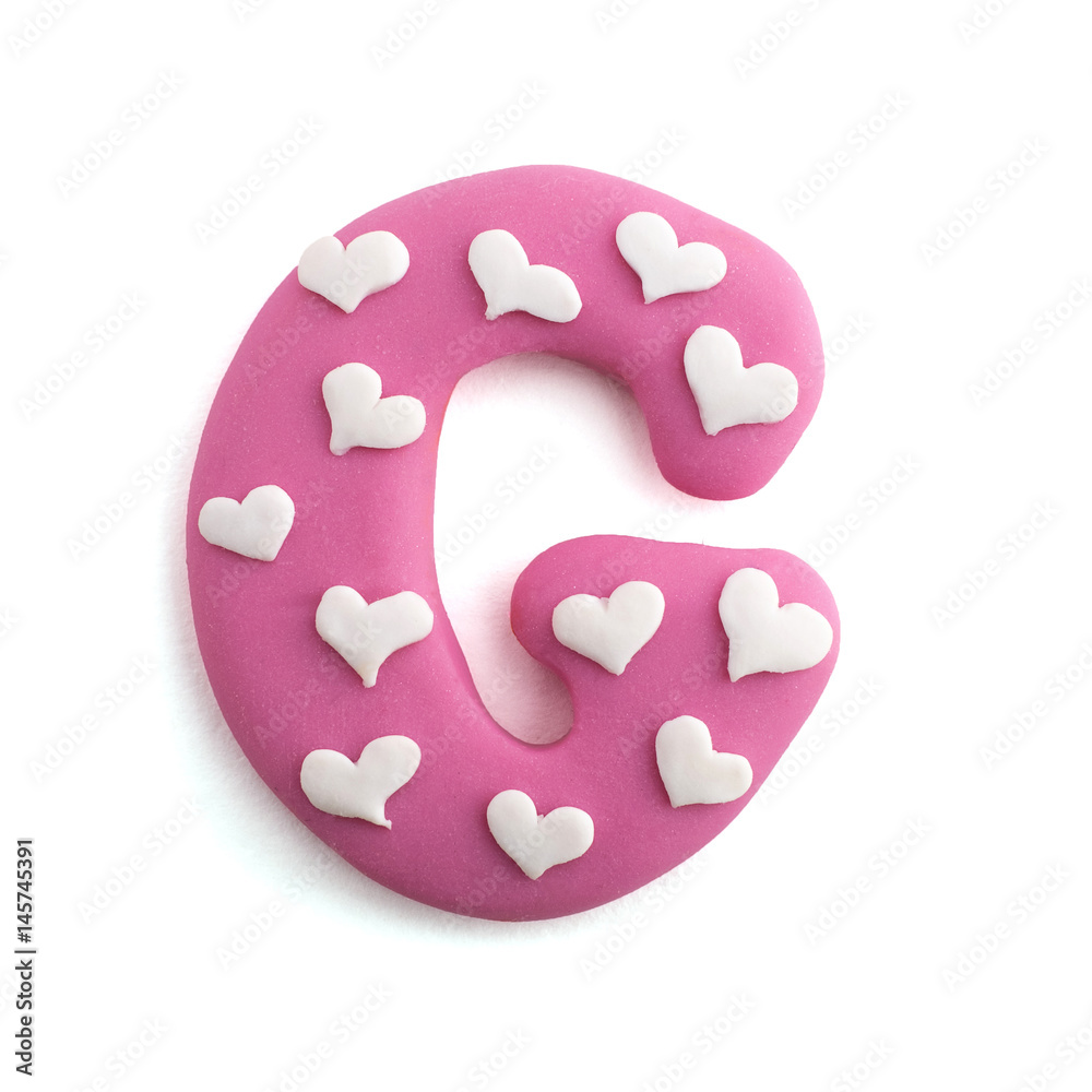 3d pink text word letter G isolated on white background. Cute cartoon  children's style figures handmade handicraft for clay plastiline Stock  Photo | Adobe Stock