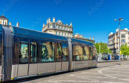 City tram on Place de la Victoire in Bordeaux, France
