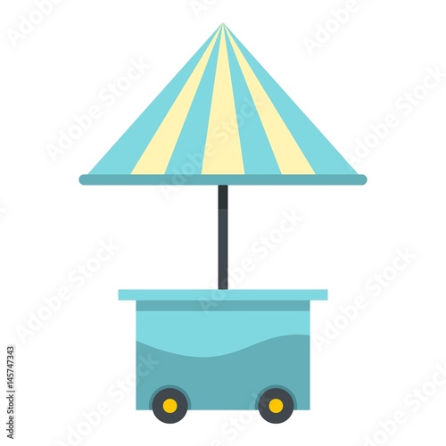 Mobile cart with blue umbrella icon isolated